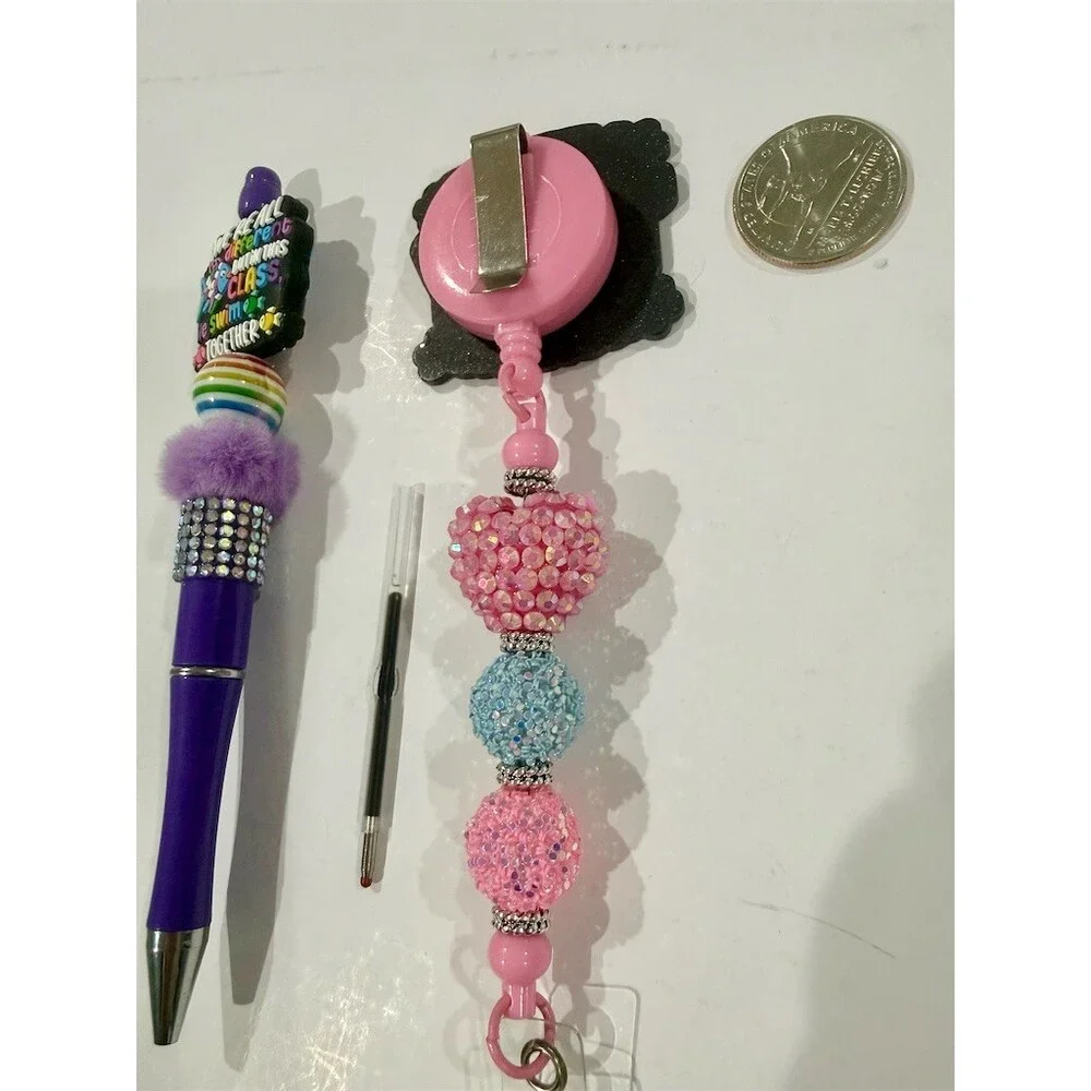 2 set-Teacher Badge Reel Refillable Retractable Pen Teach Tiny Humans cute gift